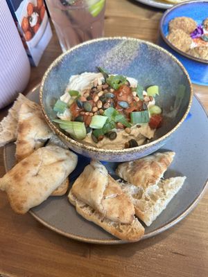 Santorini dip: hummus with focaccia   at WASBAR in Leuven