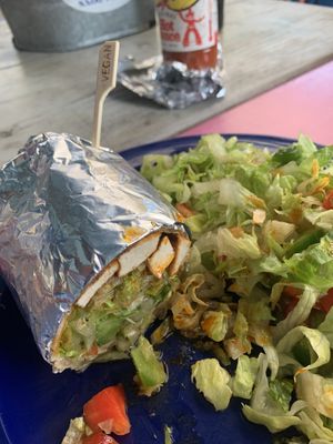 Salad wrap made vegan with tofu. Also really enjoyed their chips and salsa!  at Clare & Don's Beach Shack in Falls Church