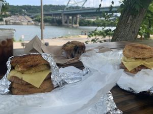 Breakfast sandwiches and muffin at Viridis Cafe in Pittsburgh