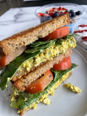 Eggless Salad Sandwich on delicious multigrain bread. Delicious!  at Antiox in Hagerstown