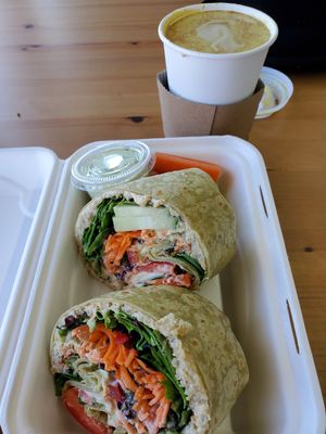 Hummus wrap and turmeric latte at Antiox in Hagerstown