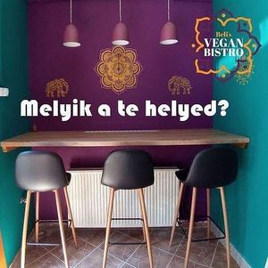 Kényelmes ülőhelyek bent, színes és ízléses berendezéssel.  at Beli's Vegan Bistro in Szekesfehervar