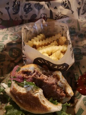 Vegan cloudberry and cream cheese burger at Bastard Burgers in Linkoping