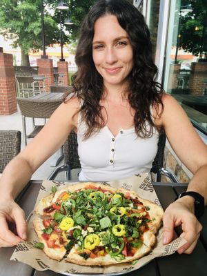 I like mine without cheese, though they do have vegan cheese and (coming soon) vegan meat. Their patio is decent too   at Pyro's Fire Fresh Pizza in Jackson