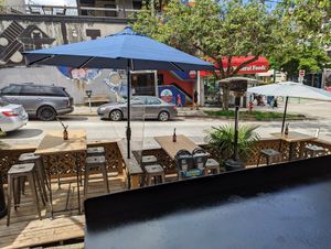 Outside seating below at The Cider House in Vancouver