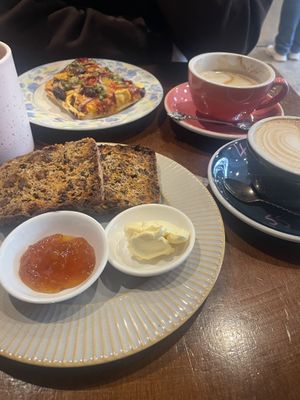 Vegan pizza and fruit toast   at Third Wheel Coffee Co in Paihia