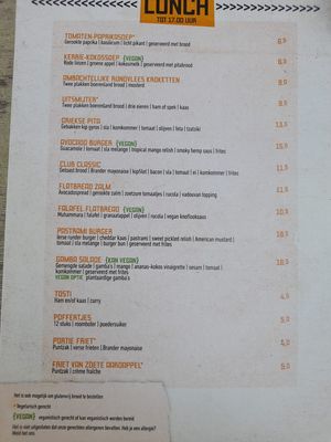 Lunch menu at De Oranjerie in Joure