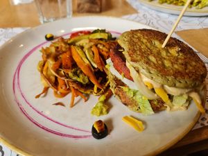 Vegetarian burger and garden vegetables at Fit Bar in Belgrade