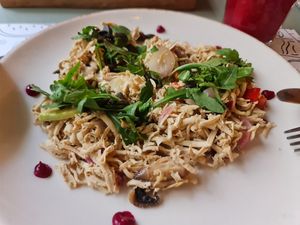 Vegan scrambled "egg" (smoked tofu with vegetables) at Fit Bar in Belgrade