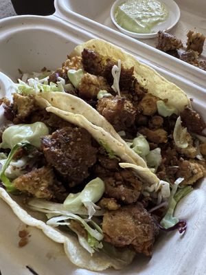 New tofu recipe in the tacos and improved vegan sauce :) at Hey Juan Burritos in Arcata