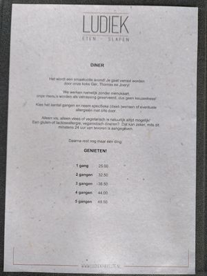 Menu at Ludiek in Havelte