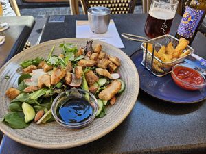 No Vegan options, but they were eager to make a vegan salad with tofu or falafel at Jakobs in Skagen