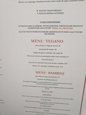 Vegan menu  at Taverna della Gelosia in Ostuni