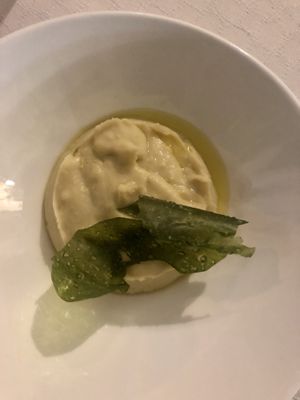 Purea di fave con cialda di cime di rapa at Taverna della Gelosia in Ostuni