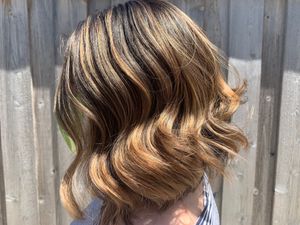 Natural blonde lights and vintage waves 🌙 at Jenny K's Hair Studio in Highland Park