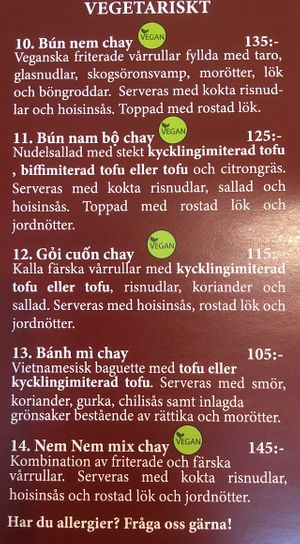 Menu at Nem Nem Quan in Stockholm