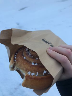 Vegan cinnamon bun at Brauð & Co in Reykjavik