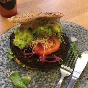 vegan burger at 42°Raw in Copenhagen
