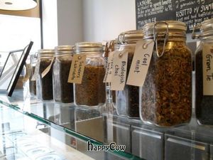 selection of teas and juices at 42°Raw in Copenhagen
