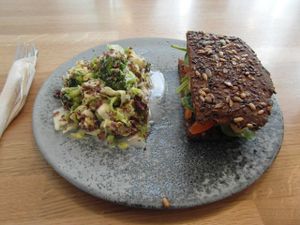 Avocado sandwich & broccoli salad @ 42 Degrees Raw, Copenhagen at 42°Raw in Copenhagen