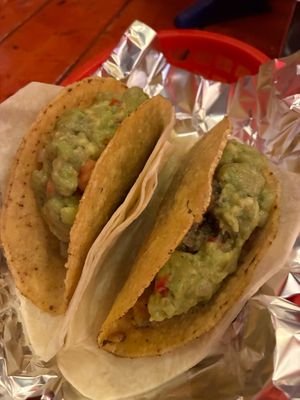 Veg fry tacos in soft & hard shell tortillas + guacamole at Rock Bar Cherry Bomb in Osaka