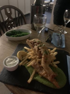 Vegan fish and  chips at The Owl in Camber