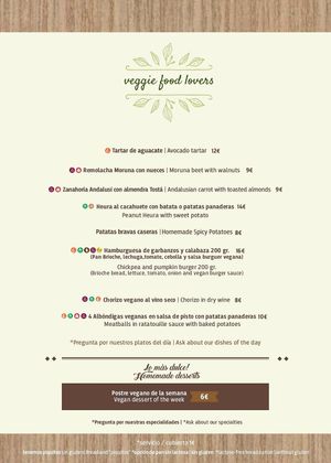 Menu at La Odisea in Malaga