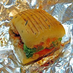 Buffalo Chicken with 'chicken', buffalo sauce, vegenaise, lettuce, tomato, onion, and celery. at Terri in New York City