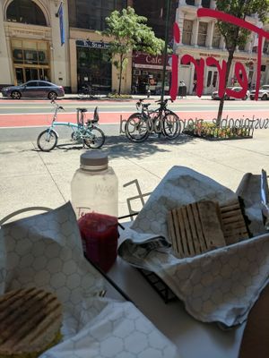 bacon egg & cheese on left, breakfast scramble on right at Terri in New York City