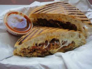 Amazing 'meat'ball sub with dipping sauce at Terri :)  at Terri in New York City