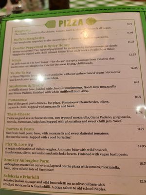 Menu at Pizza Pilgrims in London