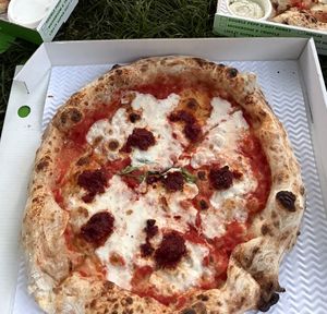 vegan nduja pizza   at Pizza Pilgrims in London