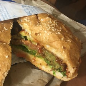 Falafel burger w/sweet chili sauce  at Fergburger in Queenstown