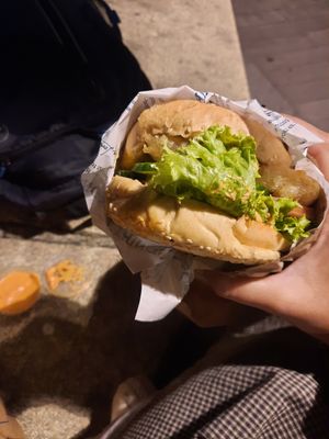 Tofu burger with chips $25 NZD at Fergburger in Queenstown