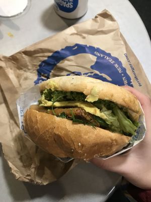 Vegan burger with added avo at Fergburger in Queenstown