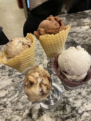 Chocolate peanut butter, cookies & cream and coconut milk chocolate   at Cream Bean Berry in Durango