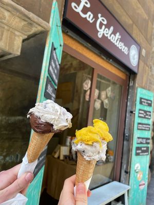 dark chocolate, chocolate chip and mango:)  at La Gelatiera in Florence