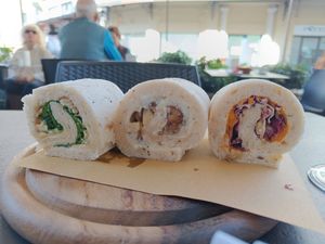 Crema di ceci, rucola e noci/crema di patate e funghi chiodini/crema di zucca, radicchio e noci at Oasis Cafè in Treviso