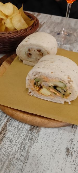 Tramezzino with zucchini and tabasco and tramezzino with potatoes and almonds at Oasis Cafè in Treviso