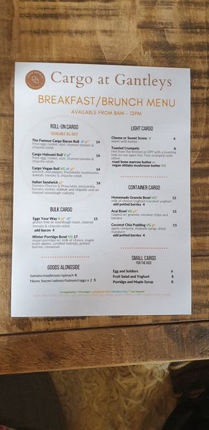 Breakfast/Brunch menu at Gantley's Tavern in Queenstown