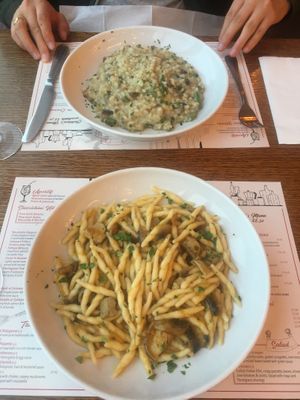 Butternut squash pasta and asparagus risotto at The Italian Way in Hastings