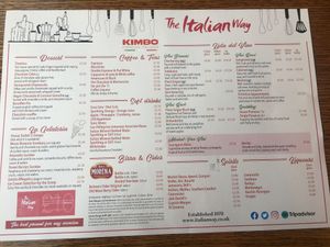 Menu at The Italian Way in Hastings