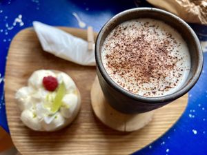 Dessert and cappuccino   at My Green Pastry in Porto