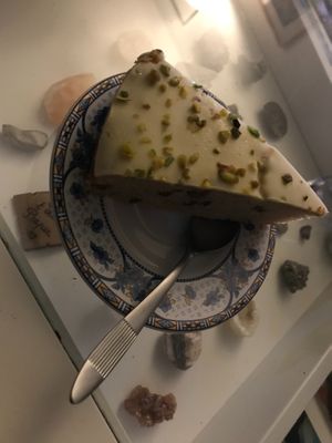Pistachio cake at Contribution in Louvain-la-neuve