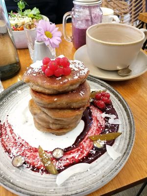 Vegan banana pancakes at Zina's Eatery in Vienna