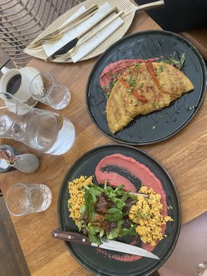 Scrambled tofu & vegan omelette   at Zina's Eatery in Vienna