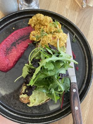 Scrambled tofu avocado toast  at Zina's Eatery in Vienna