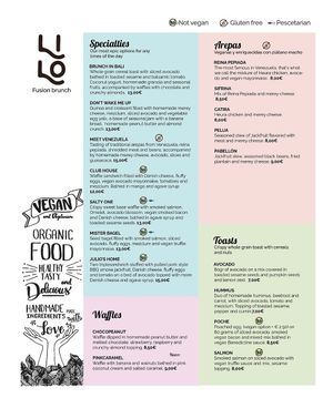 Brunch menu at Lilo Cafe in Barcelona