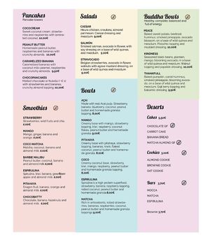 Brunch menu at Lilo Cafe in Barcelona