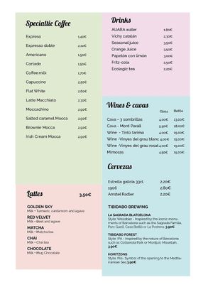 Brunch menu at Lilo Cafe in Barcelona